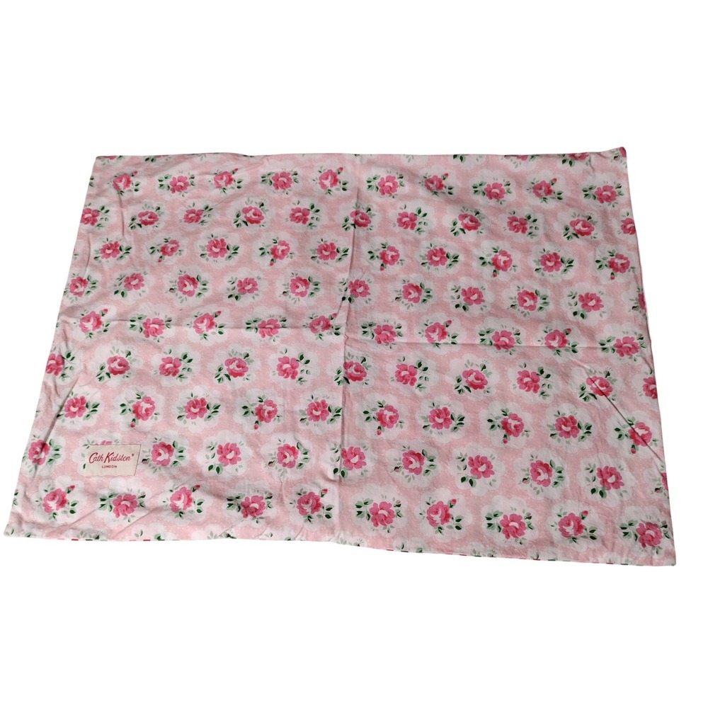 Cath Kidston Pink Floral Rose & Stripe Cotton Pillowcase 20x27.5